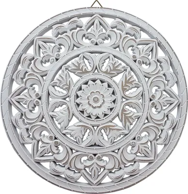 Produktbild von Nástenný ornament biely ošúchaný ornament nástenná dekorácia drevený obrázok drevený ornament Ø 35 cm