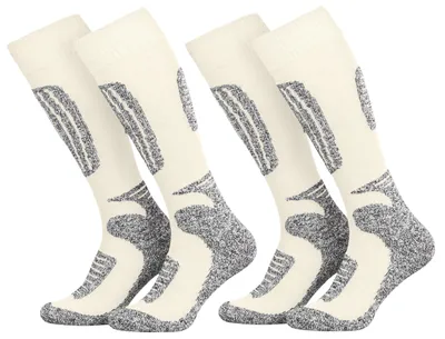 Produktbild von Tobeni Uni Skisocken 2er Pack – Warme Snowboard Socken mit Schafwolle, Farbe:Wollweiss-Grau, Grösse:35-38