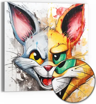 Produktbild von DEQOART Hybrid Leinwand Bild 50x50 cm 'Farbenfrohes Antlitz' Wandbild Glas flach modern