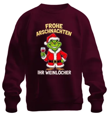 Produktbild von Frohe Arschnachten Weihnachtsgrinch Weinhumor Geschenk Sweatshirt Pullover, Burgundy, L