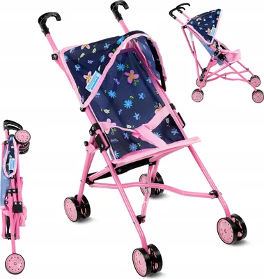 Produktbild von Kinderplay Puppenwagen KP0290I – Leichter faltbarer Puppenbuggy mit Verdeck – Doppelräder und Sicherheitsgurt – Für Kinder ab 2 Jahren