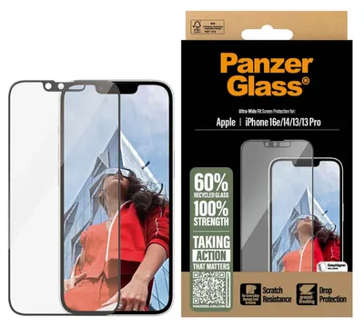 Immagine prodotto di Vetro temperato Panzerglass Ultra-Wide Fit per Iphone 13 / 13 Pro / 14 / 16E - trasparente