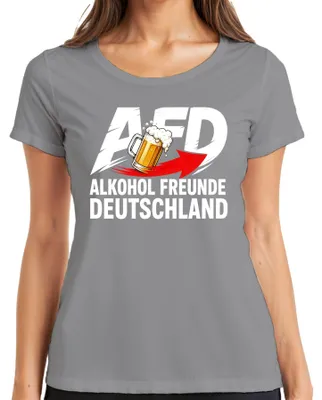 Produktbild von AFD Alkohol Freunde Deutschland Bier Parodie Statement Sarkasmus Damen T-Shirt, Grau, L