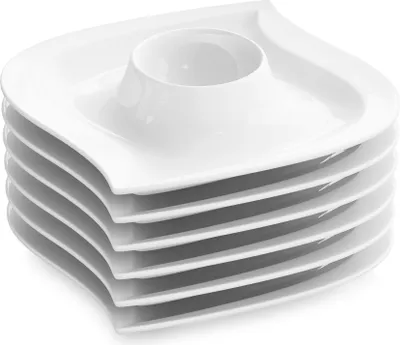 Image de MALACASA Coquetiers, série Elvira, 6 pcs. Porcelaine Support d'oeufs Set chaque 5,7 pouces / 14,5 x 13,5 x 3 cm Support d'oeufs en blanc crème léger