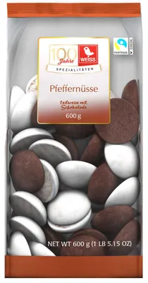Produktbild von Weiss Pfeffernüsse teilschokoliert 600g