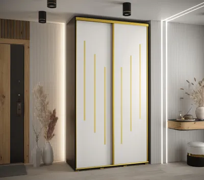 Produktbild von Kleiderschrank ASIRI 8 – 140/45 cm, schwarz/weiß/gold