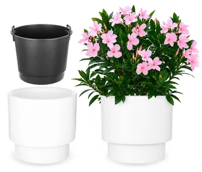 Produktbild von KADAX Blumenübertopf mit Einsatz, 29,5 x 28 cm, Pflanzkübel aus Kunststoff Moderner Pflanzentopf in Weiß, großer Blumenkübel für Innen- und Außenbereich, UV- und frostbeständig, KI-generiertes Bild