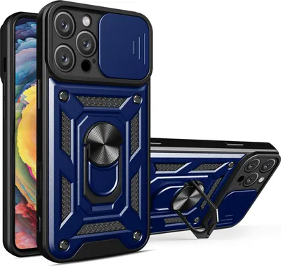 Produktbild von Panzer Hülle iPhone 16 Pro Max mit Kameraschutz & Ringhalter – Blau