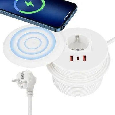 Zdjęcie produktu dla Gniazdo zabudowywalne okrągłe USB c 20W bezprzewodowe ładowanie 15W