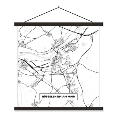 Produktbild von MuchoWow® Textilposter Rüsselsheim am Main - Karte - Stadtplan - Wegbeschreibung 120x120 cm mit schwarzem Rahmen - Aufhängungsset