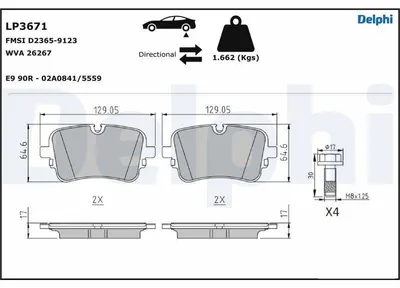 Produktbild von DELPHI Bremsbeläge Satz Hinten Bremsklötze für AUDI A6 Avant (4A5, C8) LP3671