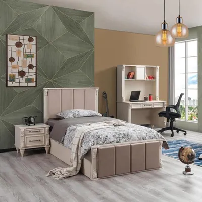 Immagine prodotto di Set per camera bambini Moderno Lettino Comodino Cassettiera Scrivania Mobili Beige