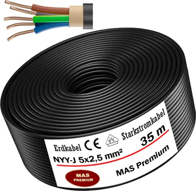 Produktbild von Erdkabel Starkstromkabel 35 m NYY-J 5x2,5 mm² Elektrokabel