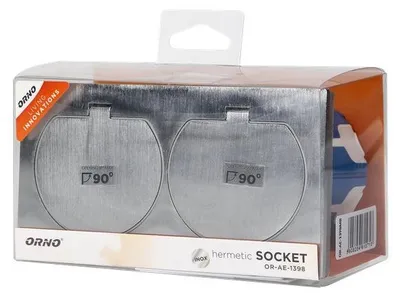 Immagine prodotto di Presa doppia da incasso con coperchi, ermeticamente chiusa ORNO OR-AE-1398MB con scatola di montaggio, acciaio inox IP55