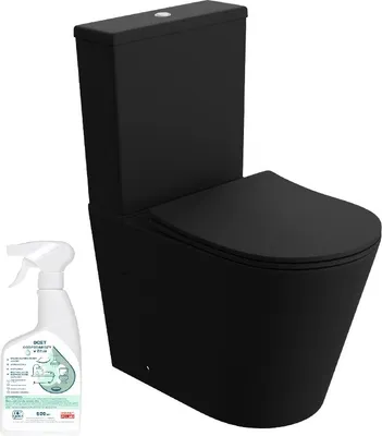 Zdjęcie produktu dla Kompakt WC Lavita Neptun czarny z bezkołnierzowym systemem + środek do pielęgnacji ceramiki, matowy, 500ml