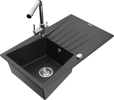 Produktbild von Mexen Cesar 1 Becken-Granitspüle mit Abtropffläche und Mischbatterie Duero, Schwarz/Silbermetallic - 6514-73-671600-00