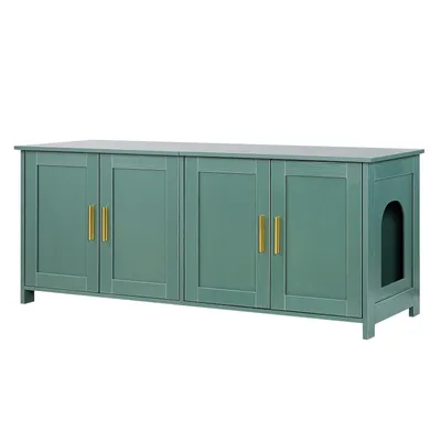 Zdjęcie produktu dla VEVOR kuweta dla kota 1200x450x500 mm z 4 drzwiczkami i 2 wejściami Drewniany domek dla kota pasujący do większości kuwet Zielony