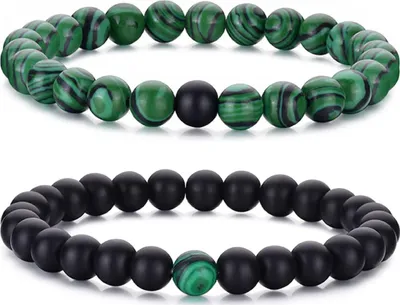 Produktbild von Herren-Perlenarmband-Set (8 mm) - elastische & verstellbare Armbänder mit schwarzem Kristall-Design