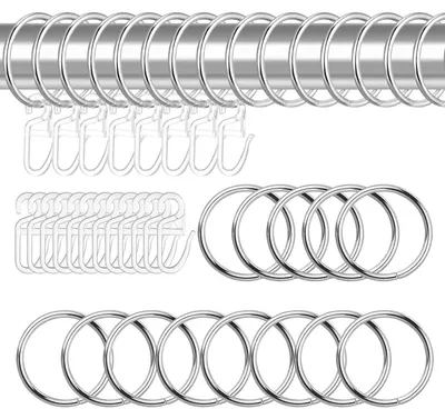 Zdjęcie produktu dla Oringi do zasłon z haczykami, 40 sztuk, metal, średnica wewnętrzna 30 mm, kolor srebrny, do okien, drzwi i zasłon prysznicowych