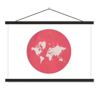 Produktbild von MuchoWow® Textilposter Weltkarte - Rosa - Kreis 120x80 cm mit schwarzem Rahmen - Wanddeko