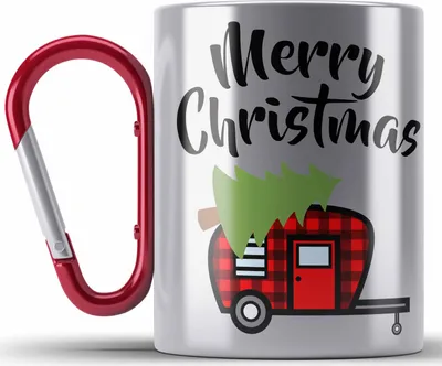 Produktbild von Trendation - Weihnachten Edelstahl Tasse Karabiner Merry Christmas Kinder WeihnachtsEdelstahl Tasse Karabiner Lustig Geschenk Becher Jungs Jungen Mädchen Cute Lebkuchen Grafik (Rot)