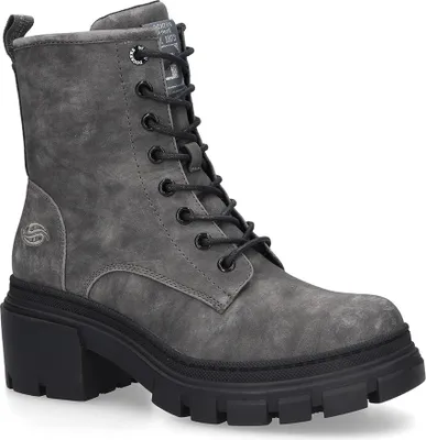 A single gray boot is shown against a white background.