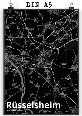Produktbild von Mr. & Mrs. Panda Bild Rüsselsheim DIN A5 - Geschenk, kunstdruck poster, Stadt, Wanddekoration, drucke, Dorf Karte Landkarte Map Stadtplan, wanddeko