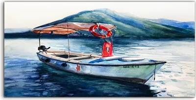 Produktbild von Coloray Canvas 120x60  Wandbild Leinwand Bilder Boot Meer Aquarellfarbe Schiff Berg