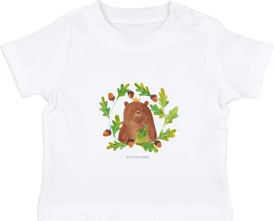 Produktbild von Mr. & Mrs. Panda Babyshirt Bär König 0. - 6. Monat - Weiß - Geschenk, Papi, Baumwolle Baby Shirt,  T-Shirt, Vater, Teddy, Daddy, Baumwollshirt, Vatertag, Papa
