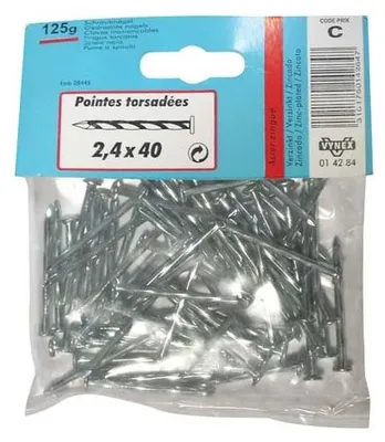 Image de Sachet 130 gr pointe torsadee zingué 2,7x50 - VYNEX - 310178014286