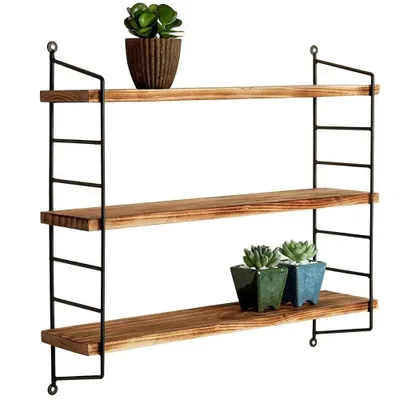 Produktbild von 3 Etagen Wandregal wand regal schweberegale Hängeregal dekorative Regale Holz/Metall für Wohnzimmer Küche Flur regale für wände