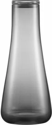 A clear, professional studio shot of a gray glass carafe on a white background.