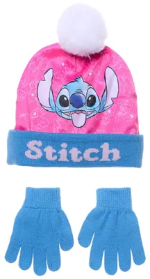 Produktbild von 2-tlg. Winter Set: Disney Stitch Bommelmütze & Handschuhe 52 cm