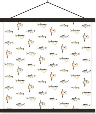 Produktbild von MuchoWow® Textilposter Fisch - Pastell - Muster 40x40 cm mit schwarzem Rahmen - Fotos
