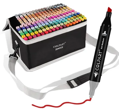Immagine prodotto di Omgoods - Pennarelli a base alcolica con punta doppia, 204 colori - Perfetti per adulti