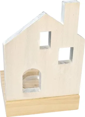 Produktbild von Teelichthalter auf Holzsockel | Haus Silhouette | 13 cm | Holz | Weiß