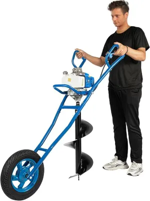 Productafbeelding van 2-takt motor aardeboor, benzine aardeboor, 63cc, handbediend, gasaangedreven, benzine aardeboor, duwkar met wielen, 8800±300rpm, boordiameter 60-300mm, aardeboor, tuinaardeboor voor omheiningen