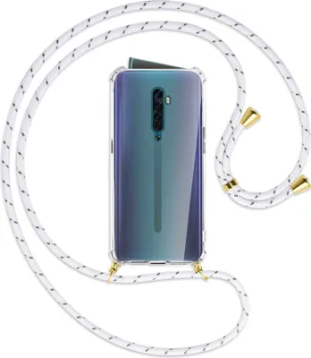 Produktbild von Handykette Backcover-Schutzhülle mit Band (Metall goldfarben) für Oppo Reno2 - weiß/grau