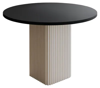Productafbeelding van BETTSO Eettafel "CUBAN", rund, Ø 100 cm, zwart/kasjmirmatt, voor 4 personen. Zuilvormige tafel met lamellenstructuur van metaal