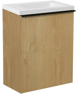Productafbeelding van CERANO - Wastafelmengkast voor toilet, model Zola - notenhoutkleur + wastafel van gietmarmer - wit, mat - 40x55x23,5 cm