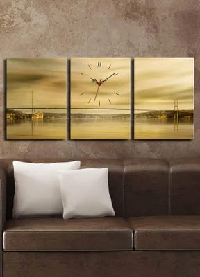 Produktbild von Opviq, 3P3040CS- CLA2696, Bunt, Wanduhren, 96 x 40 cm, 100% Wildleder -Leinwand