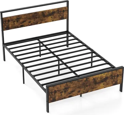 Zdjęcie produktu dla Metalowa rama łóżka przemysłowego do materaca 200x140 cm, zagłówek z drewna