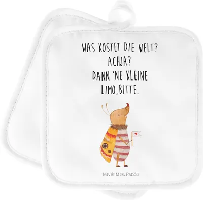 Produktbild von Mr. & Mrs. Panda Topflappen Nachtfalter Fähnchen - Weiß - Geschenk, Süß, Set, Kochlappen, Käfer, Spruch Witzig, Topfuntersetzer, Lustig, Lustige Sprüche, Niedlich
