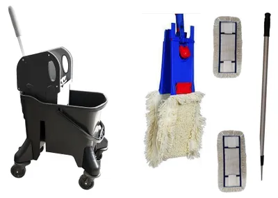 Produktbild von CleanSV Reinigungswagen Wischset Profi Laschenmop black 50 cm - 24 Liter 3 x Laschenmop, 1 x Laschenmophalter 1 x Teleskopstiehl