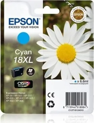 Produktbild von Epson Daisy Singlepack Cyan 18XL Claria Home Ink, Hohe (XL-) Ausbeute, Cyan, 6,6 ml, 1 Stück(e), 450 Seiten