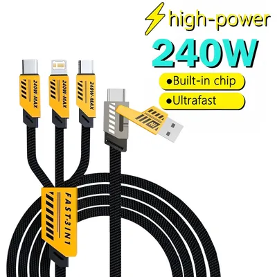 Produktbild von 3-teiliges 3-in-2-Schnellladekabel mit 240 W für Micro-USB-Typ-C-Ladekabel, 1,2 m, mehrere USB-Anschlüsse, mehrere USB-Ladekabel für iPhone und Huawei