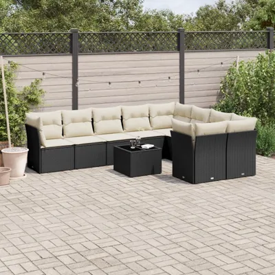 Produktbild von Design 10-tlg. Garten-Sofagarnitur mit Kissen Schwarz Poly Rattan, Gartenmöbel-Sets 2024 Neu
