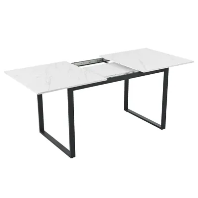 Produktbild von KLAM HOME Esstisch Esszimmertisch Teleskoptisch rechteckig Tisch 140/180x80x75cm MDF Tischplatte Mit Marmormustern für Heim & Büro Moderne Weiß