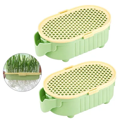 Produktbild von 2er Set Katzengras Schale – Hydroponische Anzuchtschalen für Katzenminze & Katzengras, Wiederverwendbar, Erdefrei, Ideal für Anfänger, Home, Office