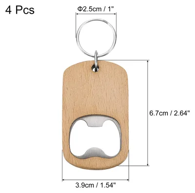 Produktbild von 4Stk Holz Flaschen ?ffner 2.6" Holz Griff Edelstahl Stahl Flasche ?ffner Schlš¹sselanh?nger Unvollendet Holz Schlš¹ssel Kette Rohlinge fš¹r Kš¹che Bar Restaurant